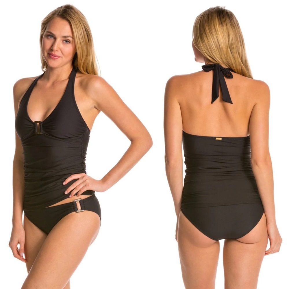 Helen Jon Essential Tortoise Tankini Hipster Bikini Two Piece Set Black Small